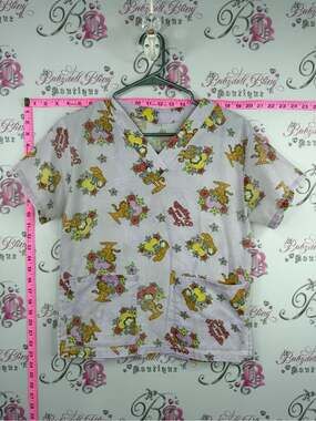 Garfield scrubs top scrub tee Lilac Cartoon-Print V-Neck Short Sleeve Top rare